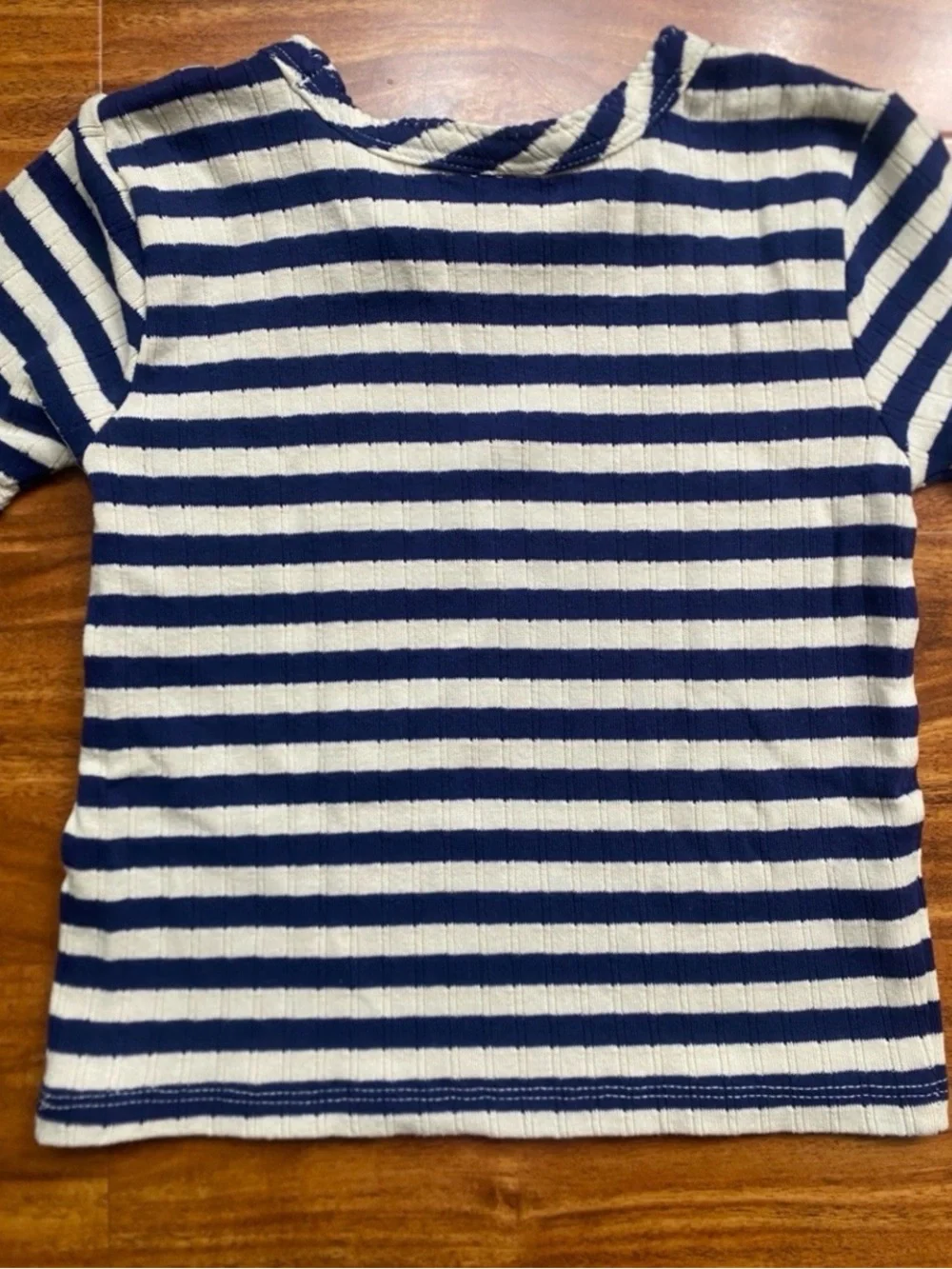 NWOT New Hanna Andersson Girls Navy Cream Stripe Pointelle T-Shirt Size 6/7
